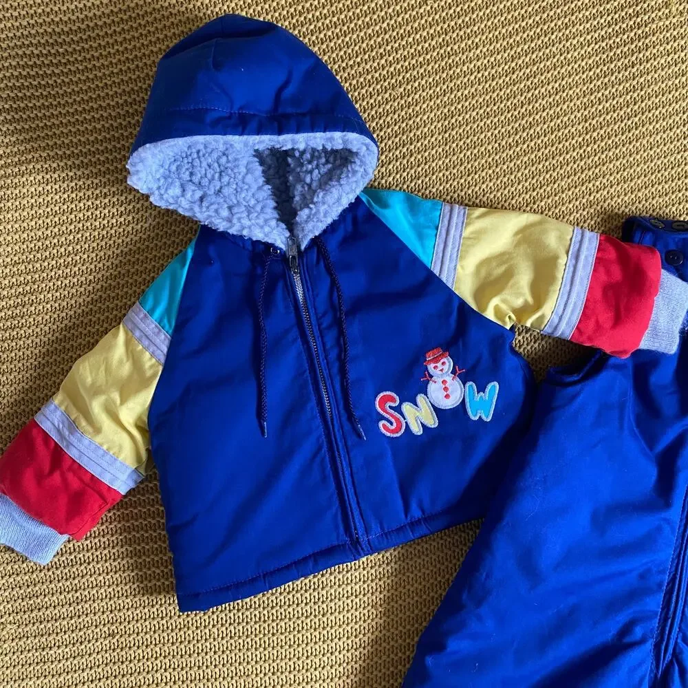 Vintage 80s Weather Tamer Color Block Snowman Winter Jacket & Bib Set Snowsuit
